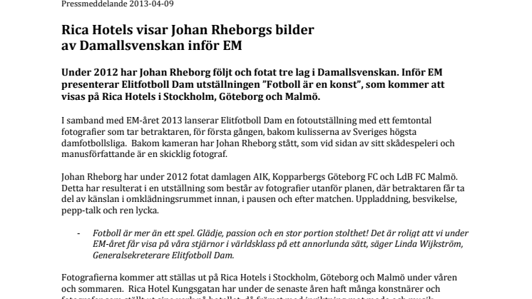 Rica Hotels visar Johan Rheborgs bilder av Damallsvenskan inför EM