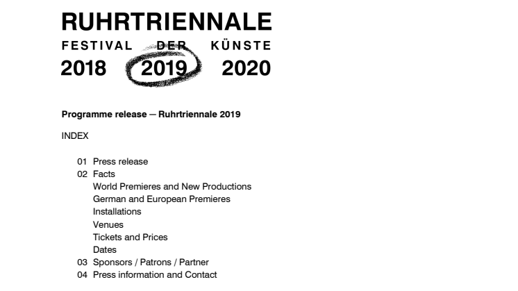 Programme release ─ Ruhrtriennale 2019 press kit