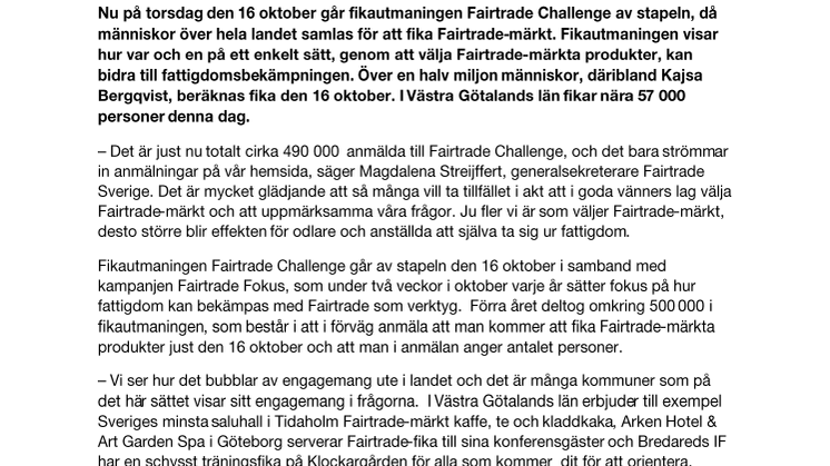 Nära 57 000 fikar Fairtrade i Västra Götalands län på torsdag