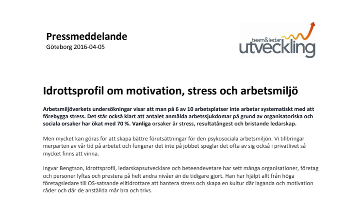 Idrottsprofil om motivation, stress och arbetsmiljö