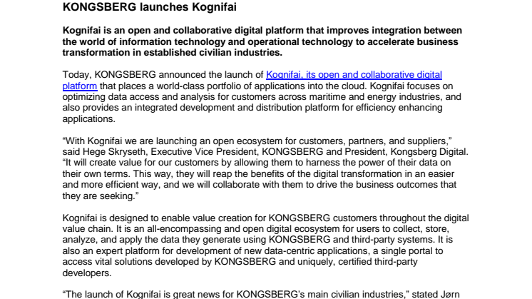 KONGSBERG launches Kognifai