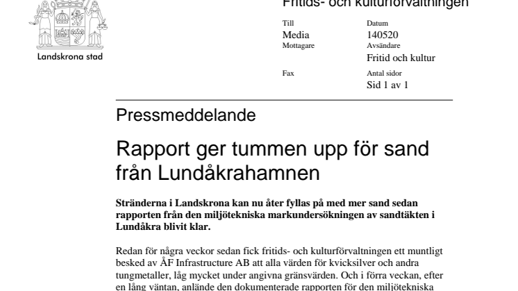Rapport ger tummen upp för sand från Lundåkrahamnen