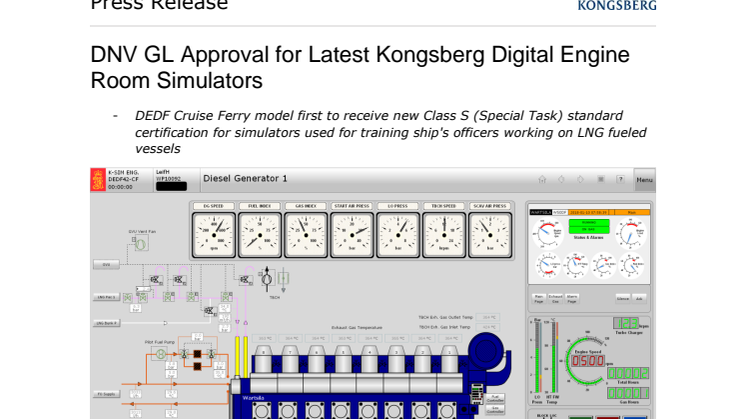 Kongsberg Digital: DNV GL Approval for Latest Kongsberg Digital Engine Room Simulators