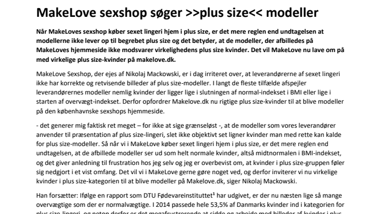MakeLove sexshop søger plus size-modeller
