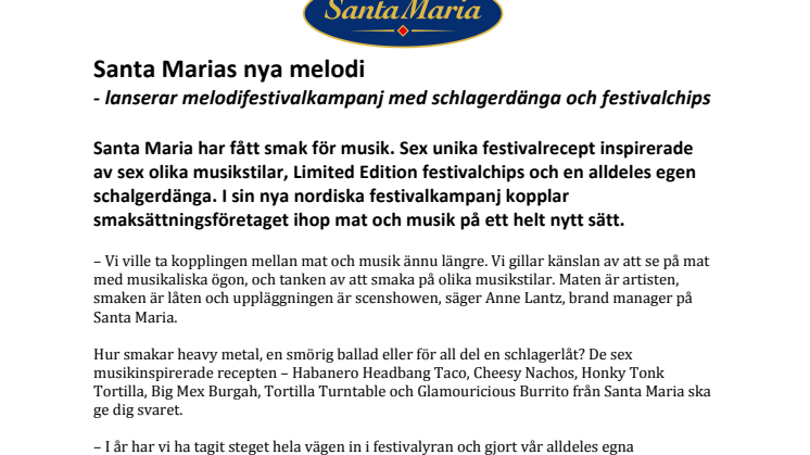 Santa Marias nya melodi - lanserar melodifestivalkampanj med schlagerdänga och festivalchips