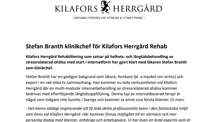 Stefan Branth klinikchef för Kilafors Herrgård Rehab