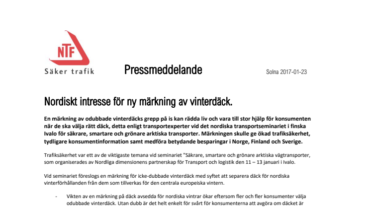 Nordiskt intresse för ny märkning av vinterdäck