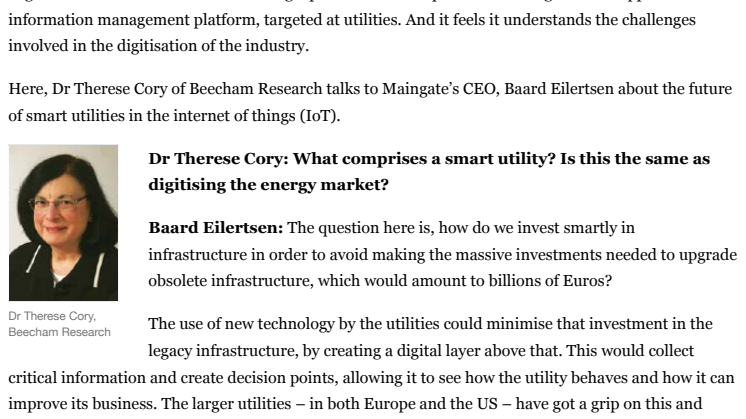"What will make a utility smart?" - Beecham Research interview with Maingate's CEO Baard Eilertsen