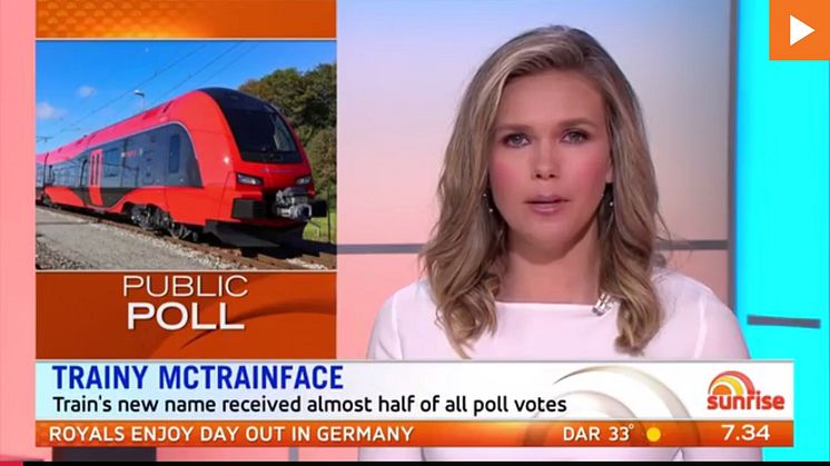 Australiensisk TV uppmärksammar MTR Express Trainy McTrainface-namn.