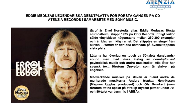 37 år efter floppen - nu släpps "Errol" - Eddie Meduzas mytomspunna debutalbum på CD för första gången