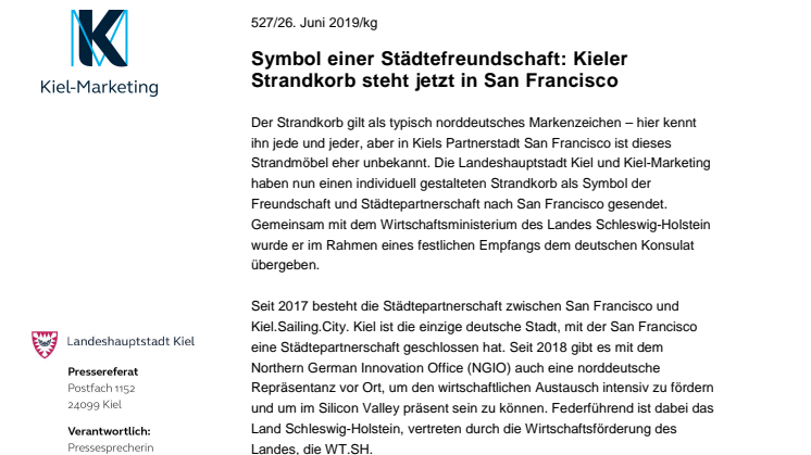 Symbol einer Städtefreundschaft: Erster Kieler Strandkorb steht jetzt in San Francisco