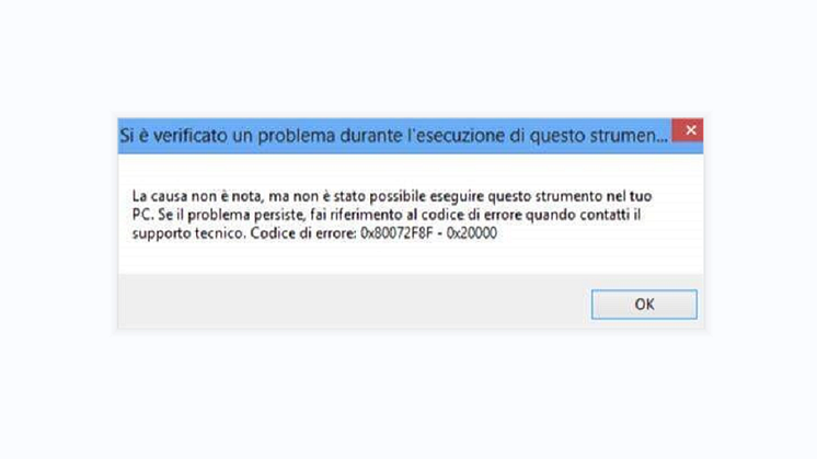 codice di errore 0x80072f8f 0x20000