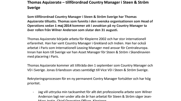 Thomas Aquizerate – tillförordnad Country Manager i Steen & Ström Sverige