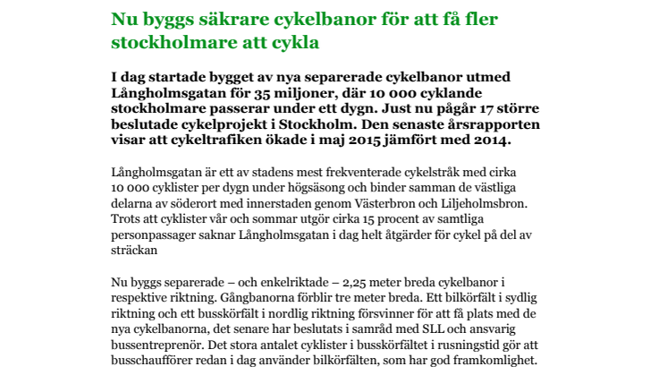 Nu byggs säkrare cykelbanor för att få fler stockholmare att cykla