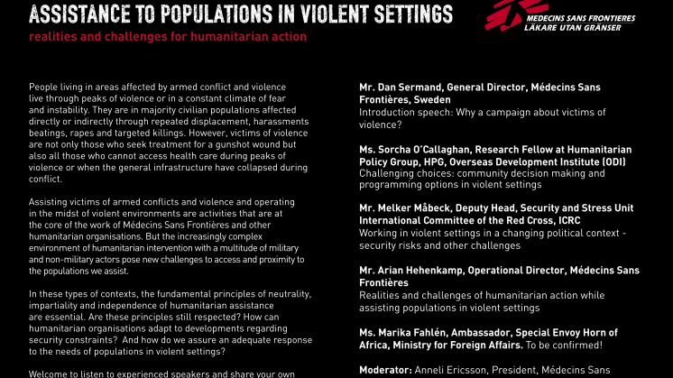 Assistance to populations in violent settings