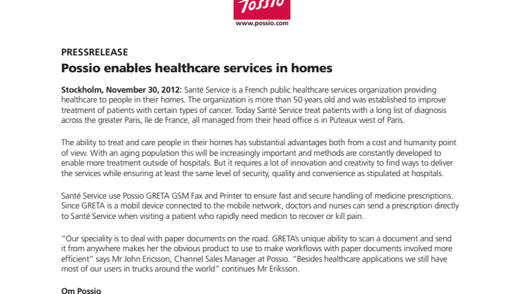 Possio enables healthcare services in homes