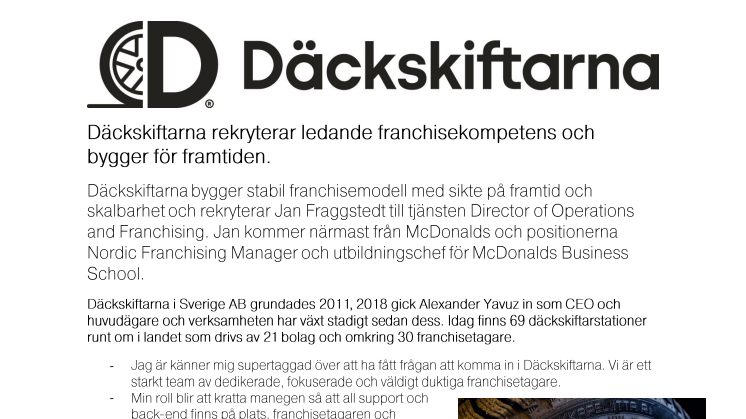 Pressmeddelande, Däckskiftarna bygger Franchiseorganisation från grunden