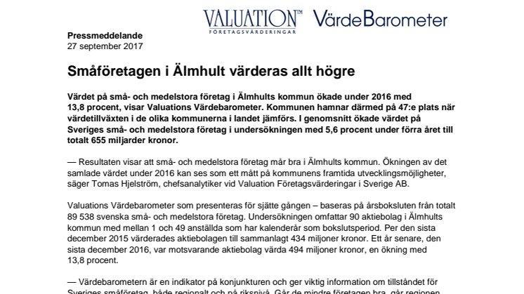 Värdebarometern 2017 Älmhults kommun