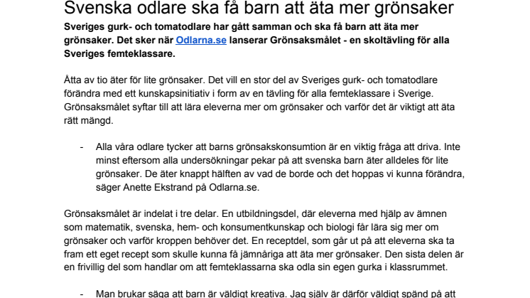 Svenska odlare ska få barn att äta mer grönsaker, 2018-02-14