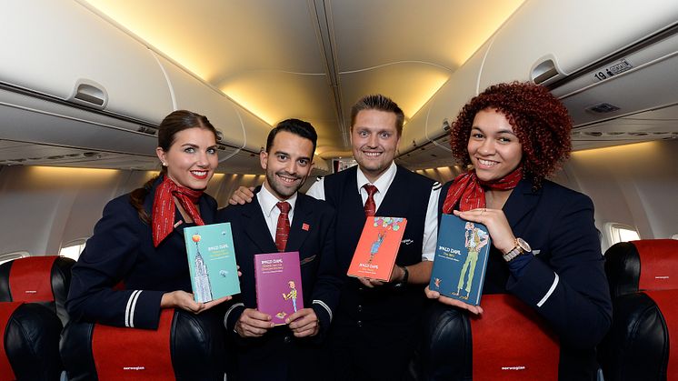 Norwegian crew with their favourite Roald Dahl books