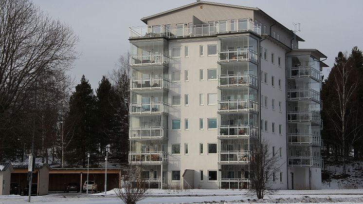 Bilden föreställer brf Varpen i Bollnäs, liknande punkthus planeras i Hudiksvalls hamn.