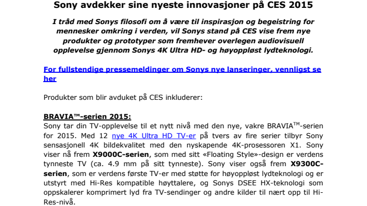 Sony avdekker sine nyeste innovasjoner på CES 2015