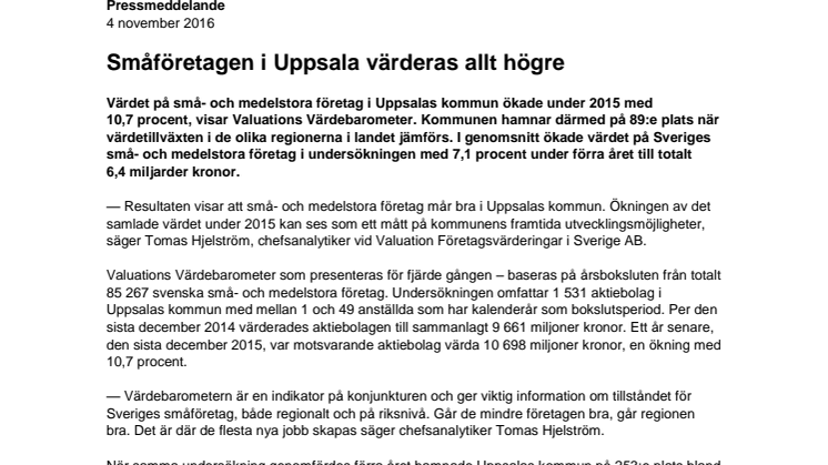 Värdebarometern 2015 Uppsalas kommun