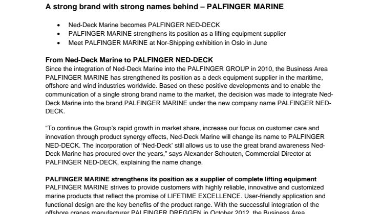 A strong brand with strong names behind – PALFINGER MARINE