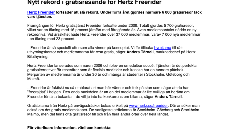 Nytt rekord i gratisresande för Hertz Freerider