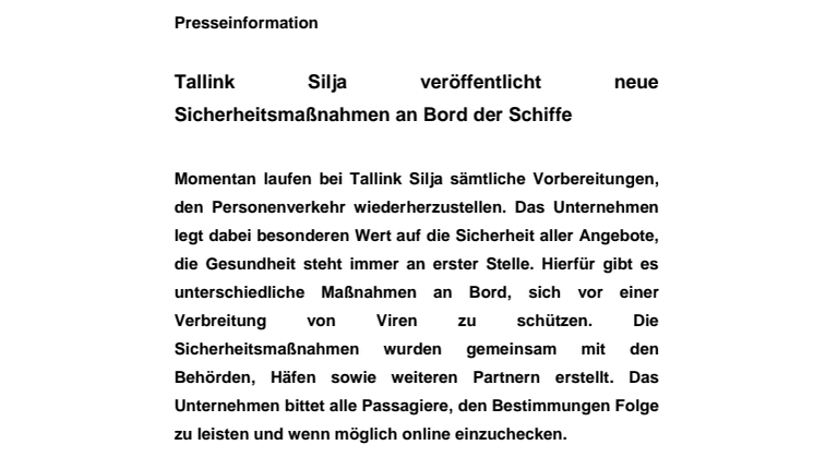 Tallink Silja veröffentlicht neue Sicherheitsmaßnahmen an Bord der Schiffe