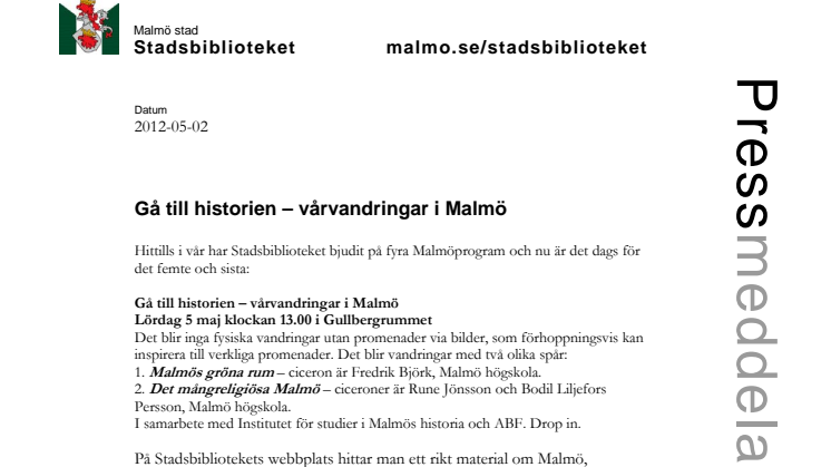 Stadsbiblioteket i Malmö: Gå till historien – vårvandringar i Malmö