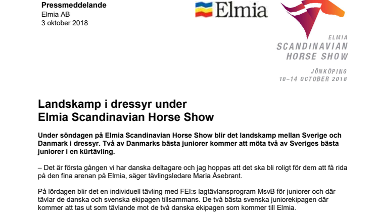 Landskamp i dressyr under Elmia Scandinavian Horse Show