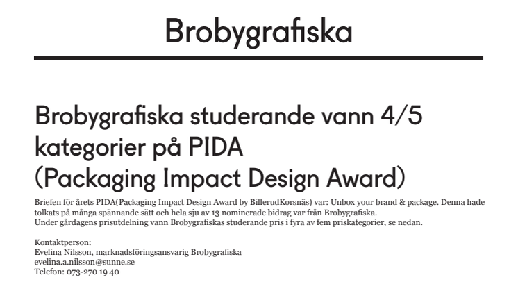 Brobygrafiska studerande vann 4/5 kategorier på PIDA (Packaging Impact Design Award)