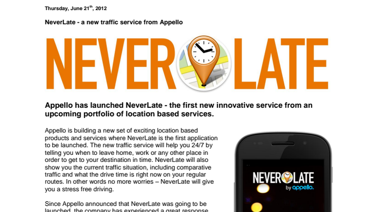 NeverLate - a new traffic service from Appello	