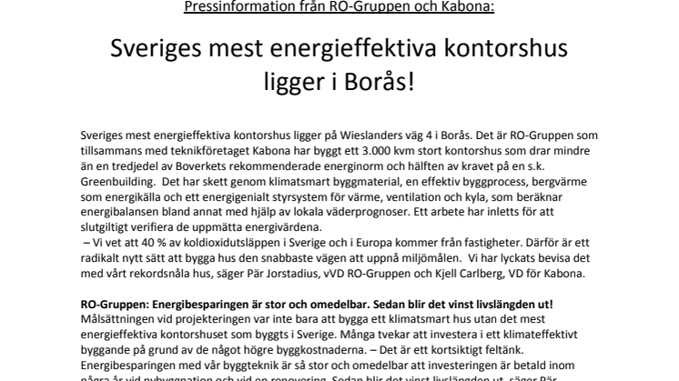 Sveriges mest energieffektiva kontorshus ligger i Borås!