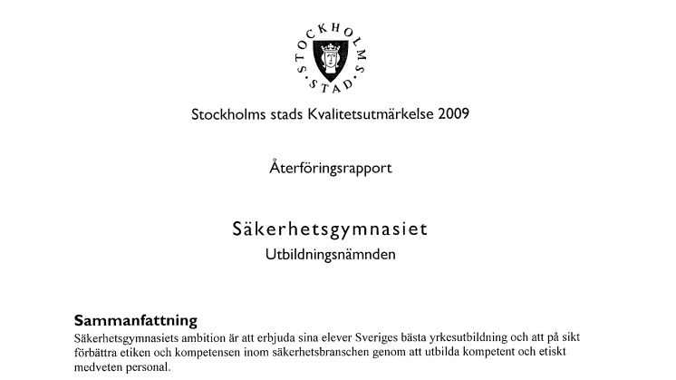 Stockholms stads Kvalitetsutmärkelse