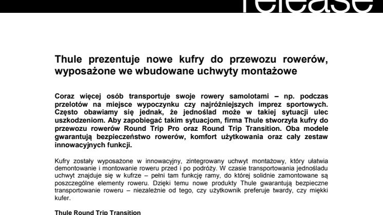 Thule prezentuje nowe kufry do przewozu rowerów,  wyposażone we wbudowane uchwyty montażowe