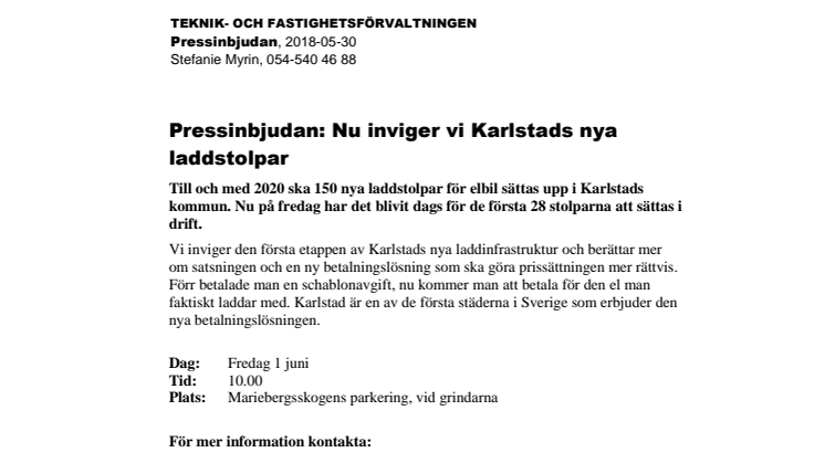 Pressinbjudan: Nu inviger vi Karlstads nya laddstolpar