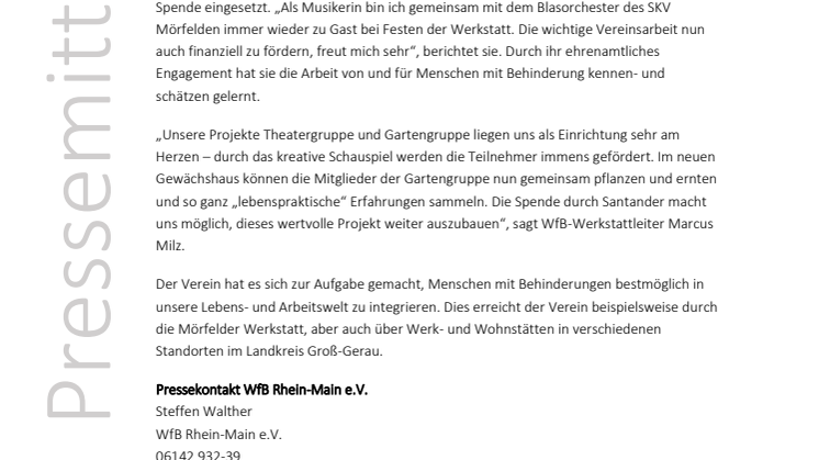 Santander unterstützt WfB in Mörfelden-Walldorf