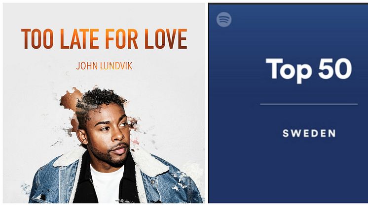 John Lundviks "Too Late For Love" direkt in på 1:a plats på Spotifys topplista!