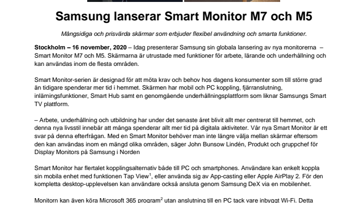 Samsung lanserar Smart Monitor M7 och M5