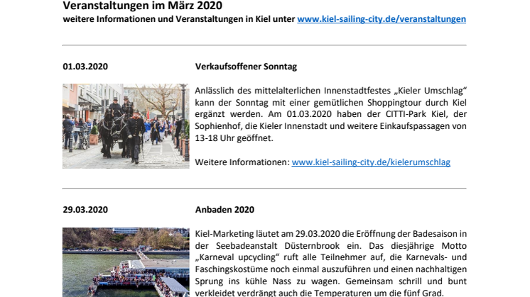 Veranstaltungen in Kiel im März 2020