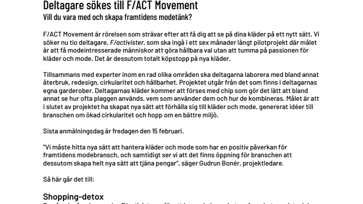 Vill du vara med och skapa framtidens modetänk? Deltagare sökes till F/ACT Movement 