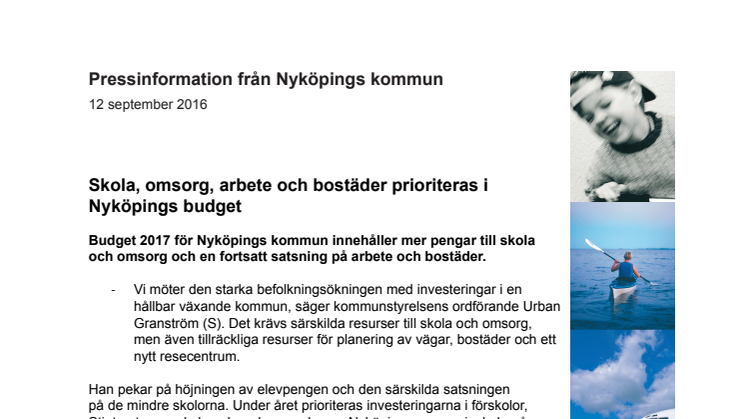 Skola, omsorg, arbete och bostäder prioriteras i  Nyköpings budget
