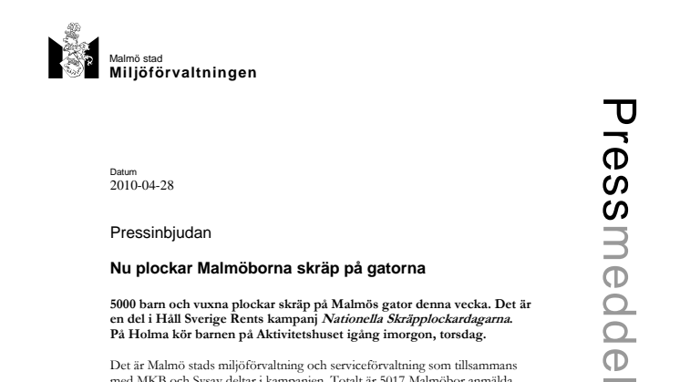 Pressinbjudan: Nu plockar Malmöborna skräp på gatorna