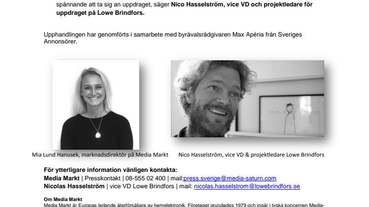 Media Markt väljer Lowe Brindfors som sin nya reklambyråpartner