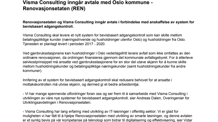 Visma Consulting inngår avtale med Oslo kommune - Renovasjonsetaten (REN)