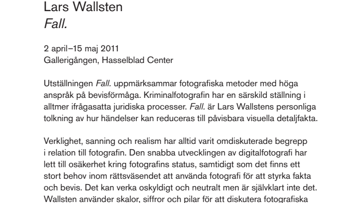 Hasselblad Center visar i Gallerigången - Lars Wallsten "Fall."
