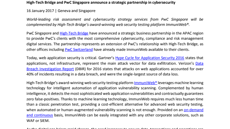 ​High-Tech Bridge and PwC Singapore announce a strategic partnership in cybersecurity