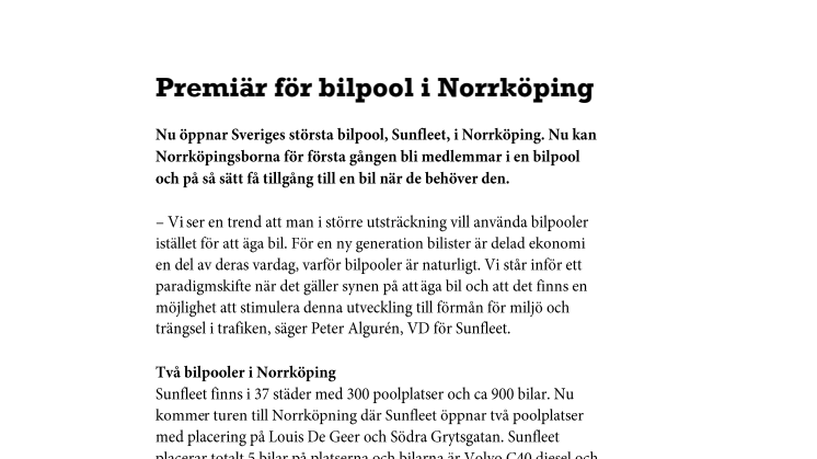 Premiär för bilpool i Norrköping